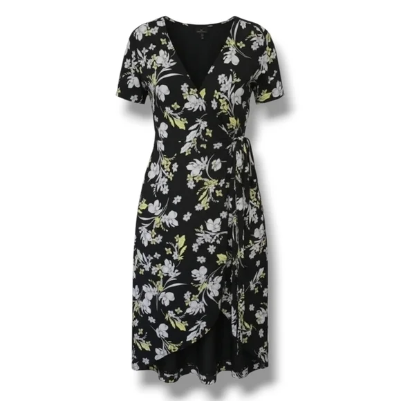 Worthington JCPenney Women's black floral short sleeves wrap dress xl - Picture 8 of 8